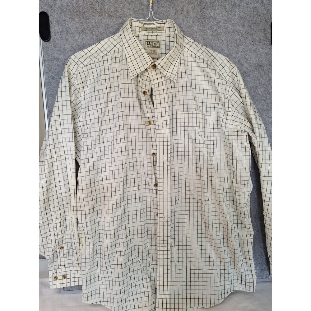 LL Bean Mens L Reg Wrinkle Resistant Traditional Fit Tattersall Shirt